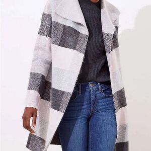 Cozy Plaid Open Front Coat - Gray & Cream